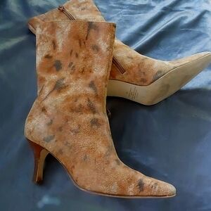 Apostrophe Leopard Tan & Brown Low Heeled Y2K Style Ankle Boots, 7.5, EUC